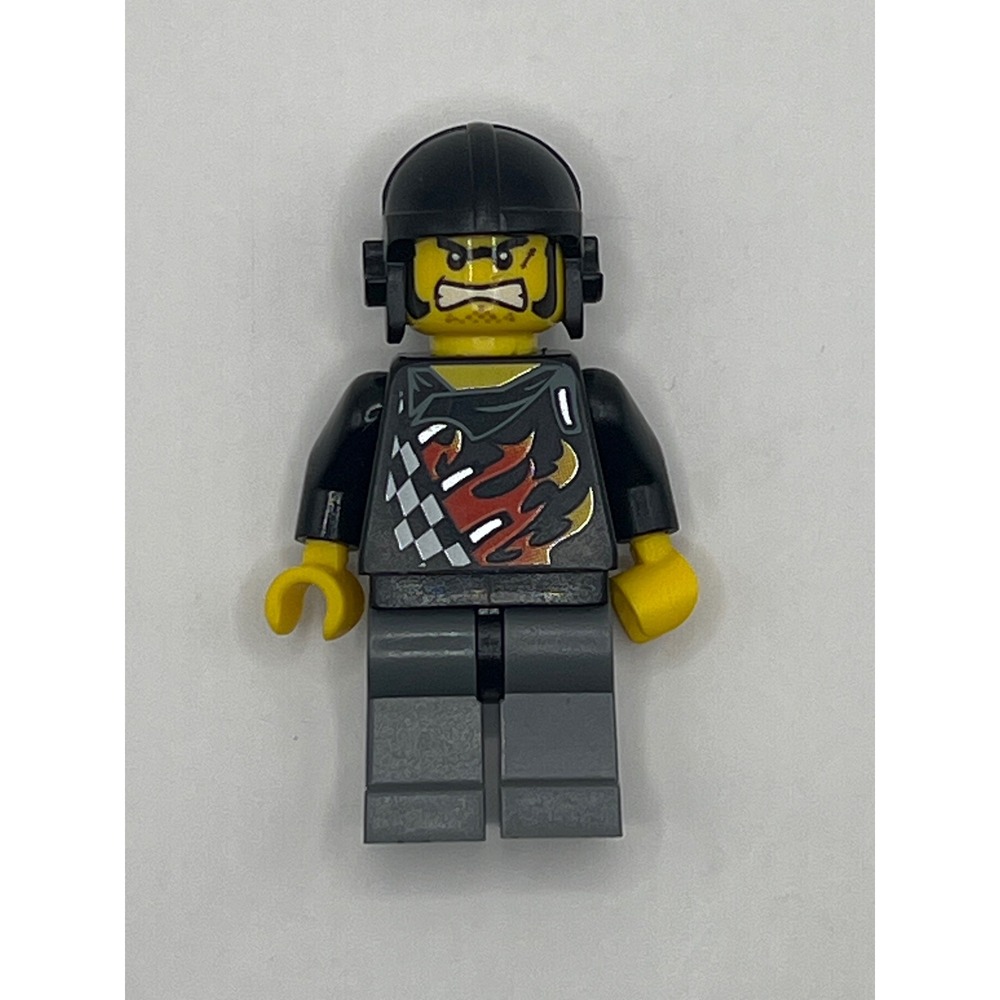 Lego World Racers Minifigure Black Torso Flame Skull Helmet Wr025